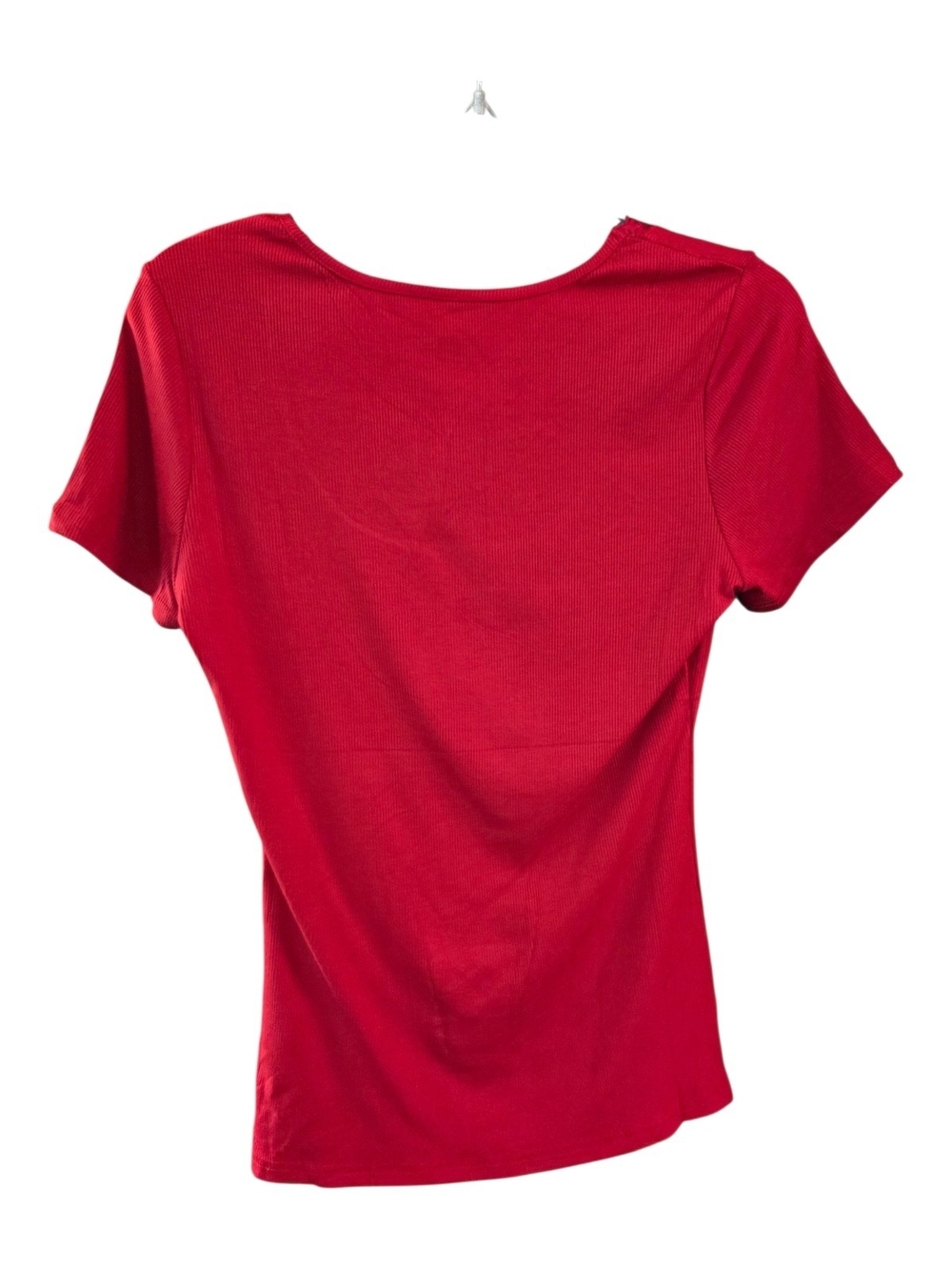 GKBK Women’s Red Fitted Ribbed Scoop Neck Short Sleeve Tee with Lace Trim - Sz M - Picture 2 of 6